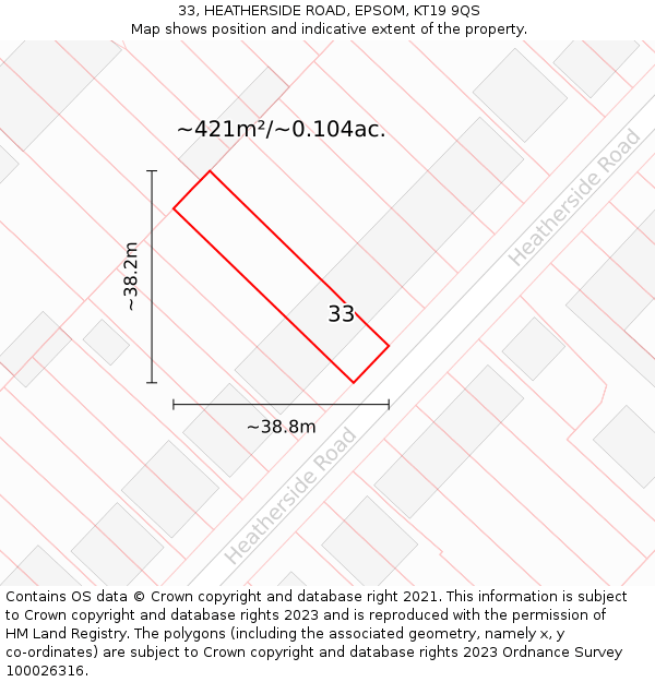 33, HEATHERSIDE ROAD, EPSOM, KT19 9QS: Plot and title map
