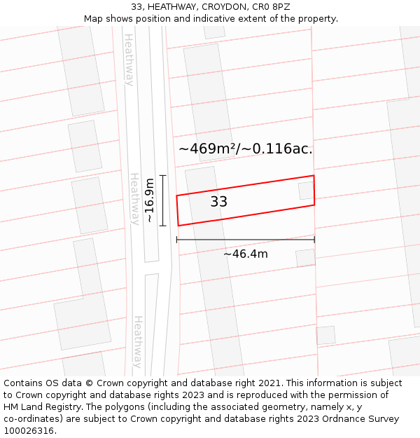 33, HEATHWAY, CROYDON, CR0 8PZ: Plot and title map