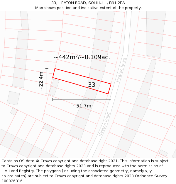 33, HEATON ROAD, SOLIHULL, B91 2EA: Plot and title map