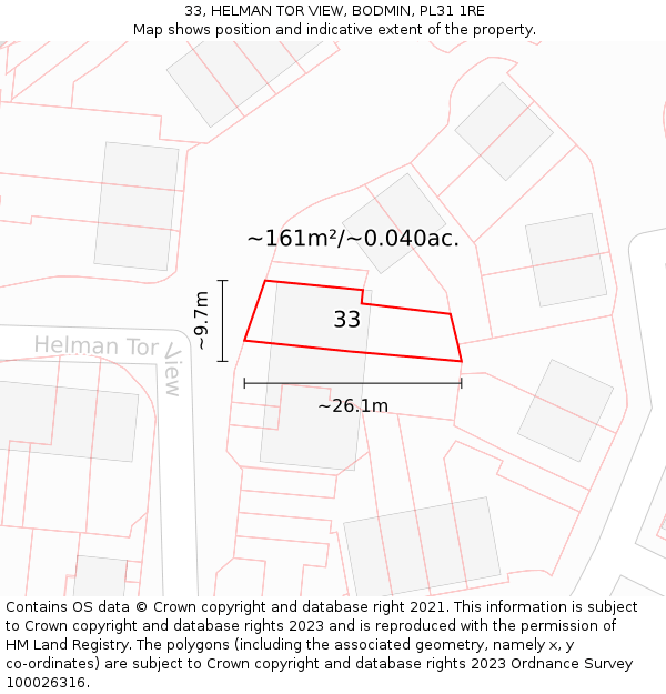 33, HELMAN TOR VIEW, BODMIN, PL31 1RE: Plot and title map