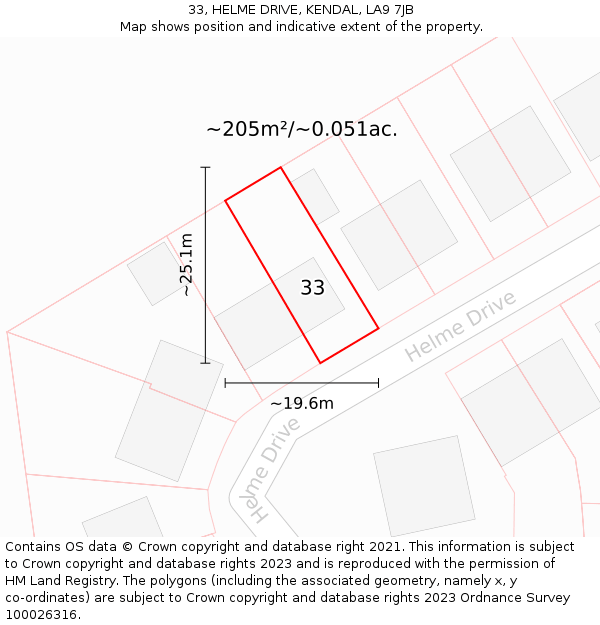 33, HELME DRIVE, KENDAL, LA9 7JB: Plot and title map