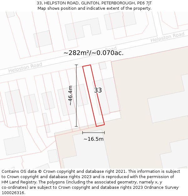 33, HELPSTON ROAD, GLINTON, PETERBOROUGH, PE6 7JT: Plot and title map