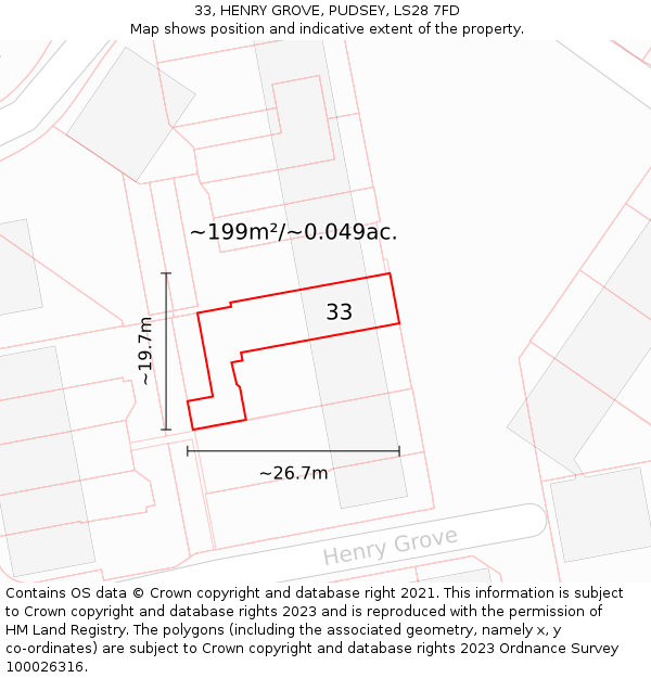 33, HENRY GROVE, PUDSEY, LS28 7FD: Plot and title map