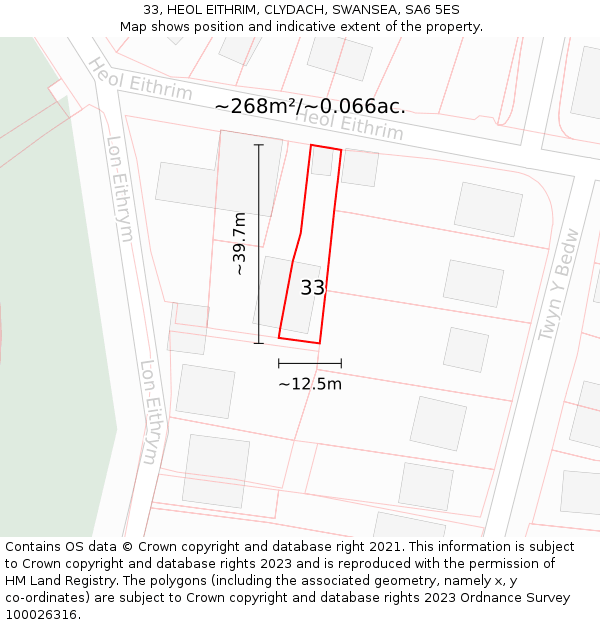 33, HEOL EITHRIM, CLYDACH, SWANSEA, SA6 5ES: Plot and title map