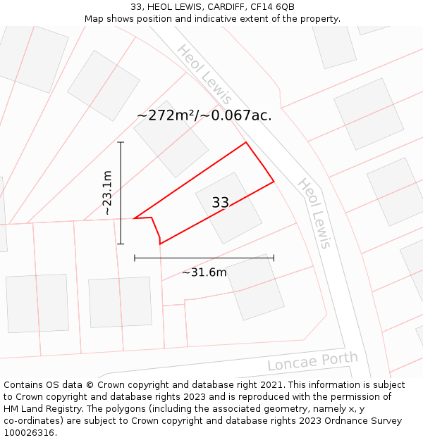 33, HEOL LEWIS, CARDIFF, CF14 6QB: Plot and title map