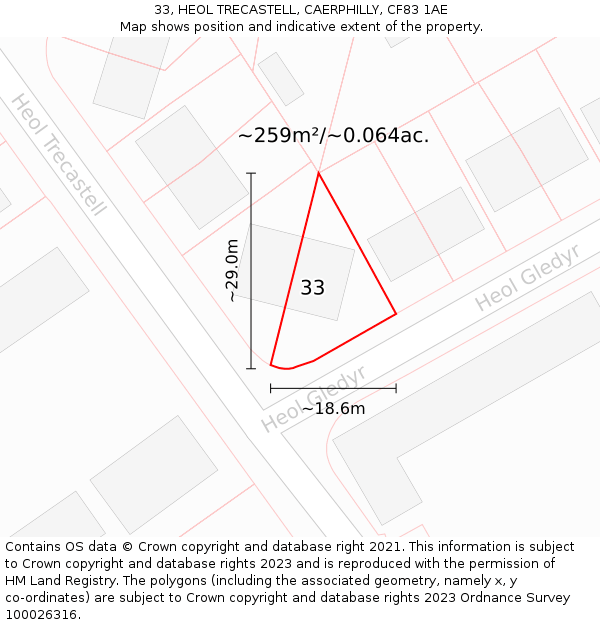 33, HEOL TRECASTELL, CAERPHILLY, CF83 1AE: Plot and title map
