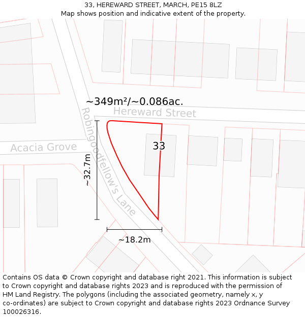 33, HEREWARD STREET, MARCH, PE15 8LZ: Plot and title map