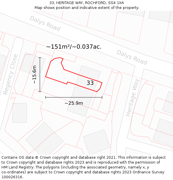 33, HERITAGE WAY, ROCHFORD, SS4 1XA: Plot and title map