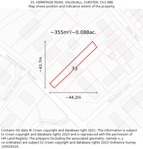 33, HERMITAGE ROAD, SAUGHALL, CHESTER, CH1 6BE: Plot and title map