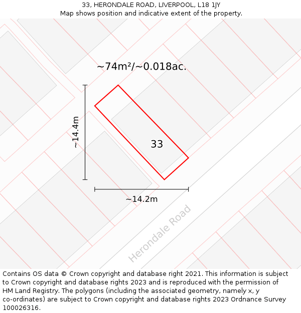 33, HERONDALE ROAD, LIVERPOOL, L18 1JY: Plot and title map