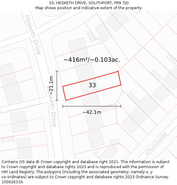 33, HESKETH DRIVE, SOUTHPORT, PR9 7JG: Plot and title map