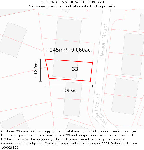 33, HESWALL MOUNT, WIRRAL, CH61 9PN: Plot and title map