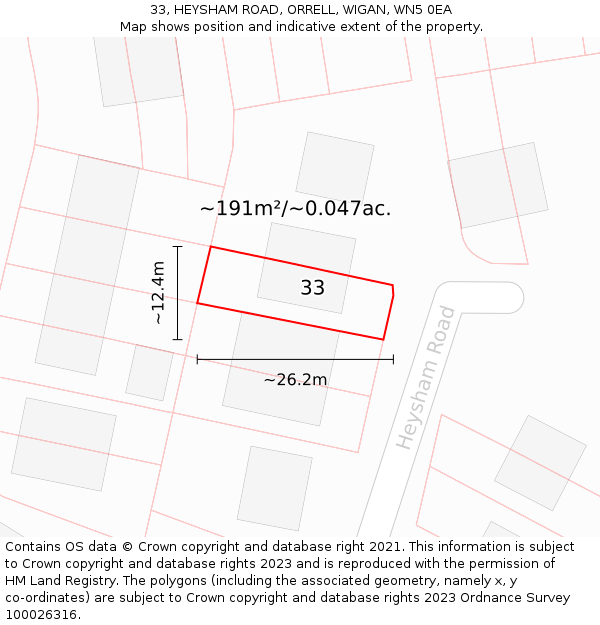 33, HEYSHAM ROAD, ORRELL, WIGAN, WN5 0EA: Plot and title map