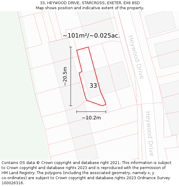 33, HEYWOOD DRIVE, STARCROSS, EXETER, EX6 8SD: Plot and title map