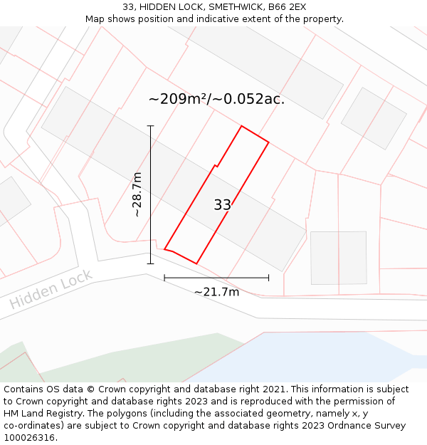 33, HIDDEN LOCK, SMETHWICK, B66 2EX: Plot and title map