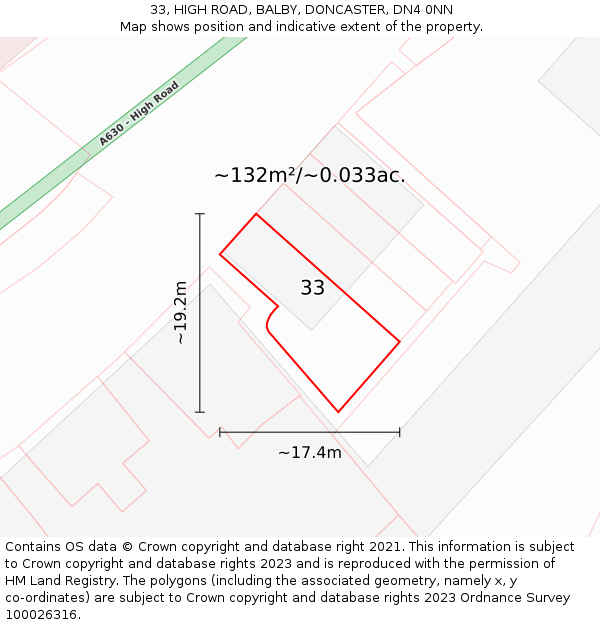 33, HIGH ROAD, BALBY, DONCASTER, DN4 0NN: Plot and title map