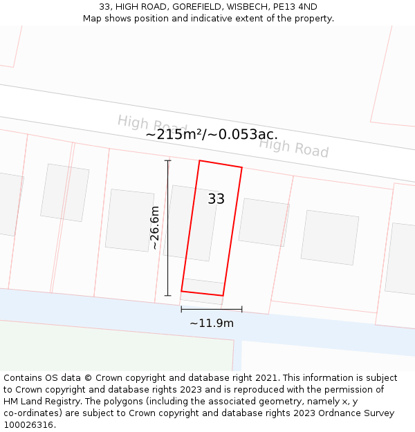 33, HIGH ROAD, GOREFIELD, WISBECH, PE13 4ND: Plot and title map