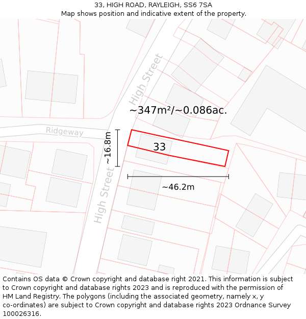 33, HIGH ROAD, RAYLEIGH, SS6 7SA: Plot and title map