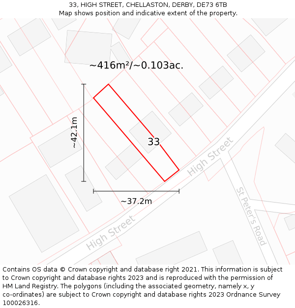 33, HIGH STREET, CHELLASTON, DERBY, DE73 6TB: Plot and title map