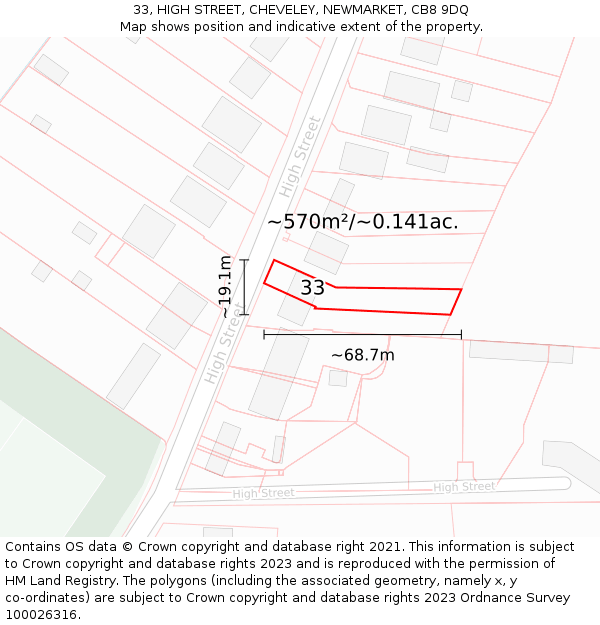 33, HIGH STREET, CHEVELEY, NEWMARKET, CB8 9DQ: Plot and title map
