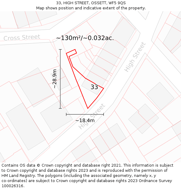 33, HIGH STREET, OSSETT, WF5 9QS: Plot and title map