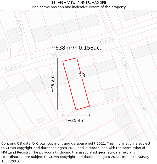 33, HIGH VIEW, PINNER, HA5 3PE: Plot and title map