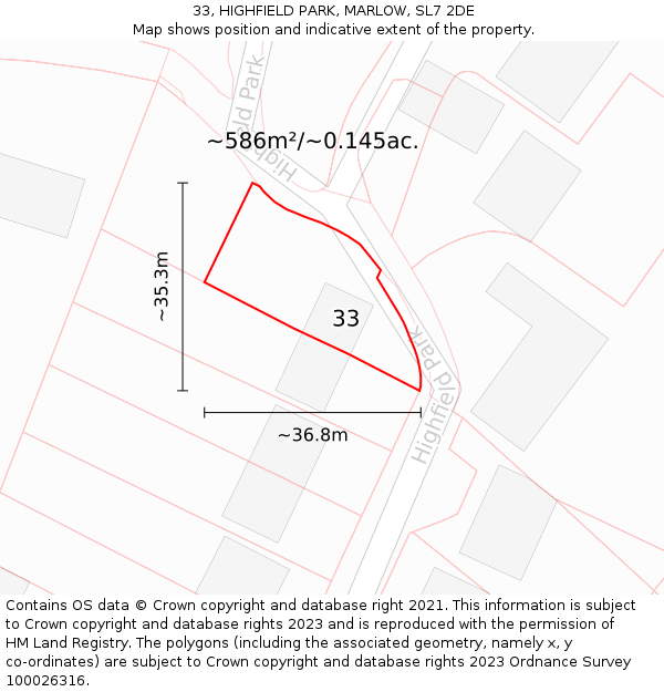 33, HIGHFIELD PARK, MARLOW, SL7 2DE: Plot and title map