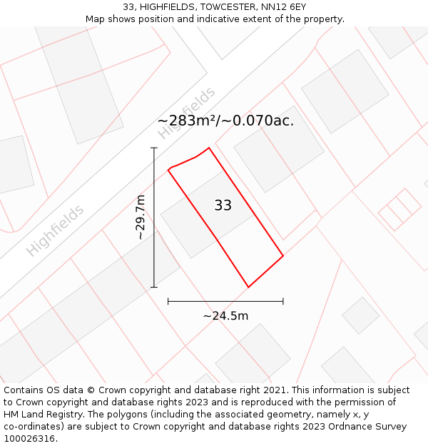 33, HIGHFIELDS, TOWCESTER, NN12 6EY: Plot and title map