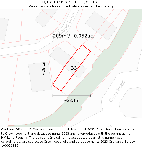 33, HIGHLAND DRIVE, FLEET, GU51 2TH: Plot and title map