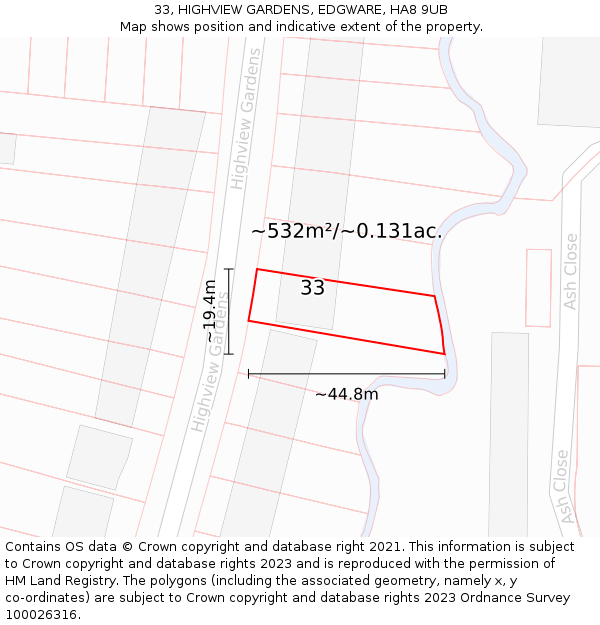 33, HIGHVIEW GARDENS, EDGWARE, HA8 9UB: Plot and title map