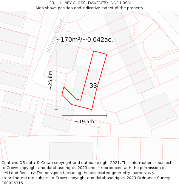 33, HILLARY CLOSE, DAVENTRY, NN11 0SN: Plot and title map