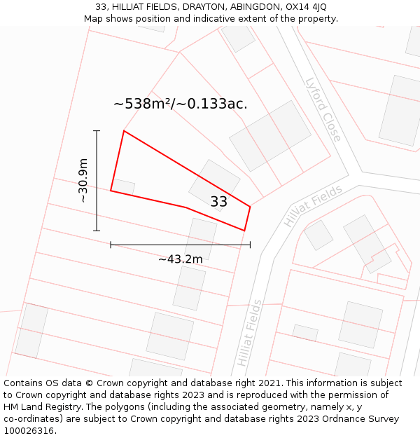 33, HILLIAT FIELDS, DRAYTON, ABINGDON, OX14 4JQ: Plot and title map