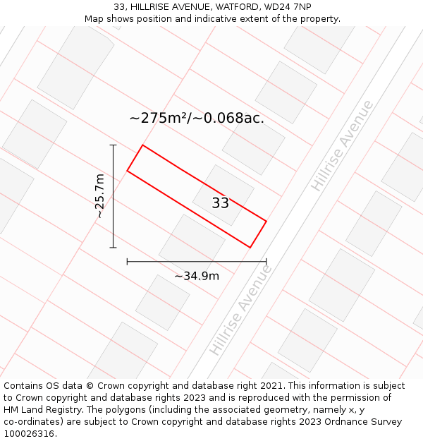 33, HILLRISE AVENUE, WATFORD, WD24 7NP: Plot and title map
