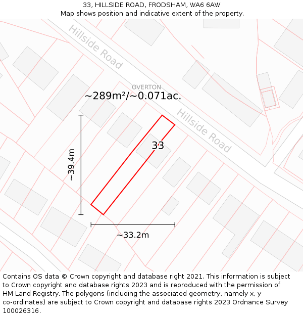 33, HILLSIDE ROAD, FRODSHAM, WA6 6AW: Plot and title map