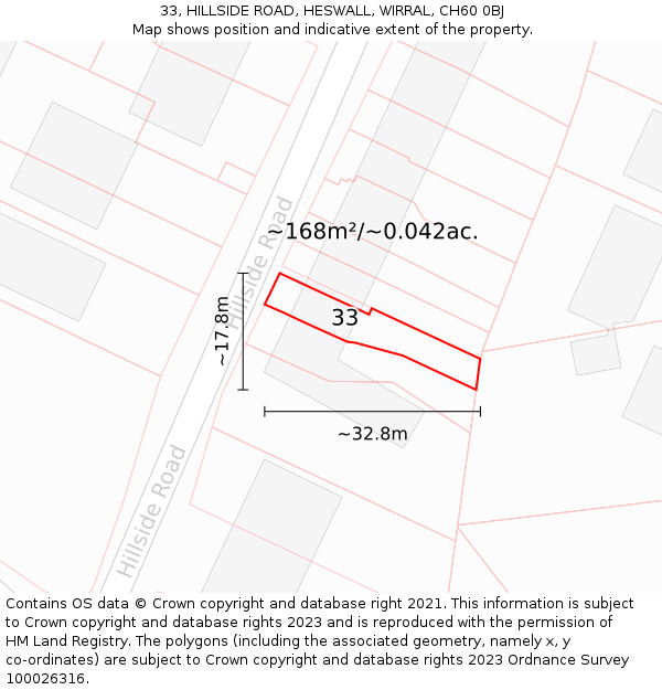 33, HILLSIDE ROAD, HESWALL, WIRRAL, CH60 0BJ: Plot and title map