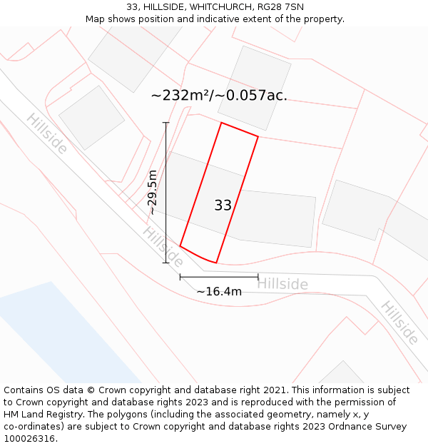 33, HILLSIDE, WHITCHURCH, RG28 7SN: Plot and title map