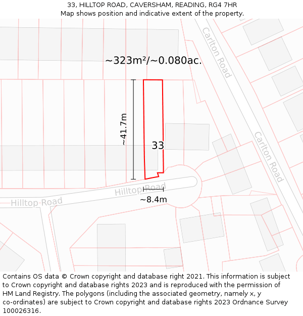 33, HILLTOP ROAD, CAVERSHAM, READING, RG4 7HR: Plot and title map