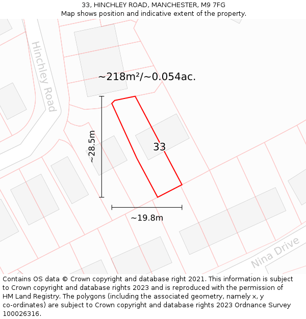 33, HINCHLEY ROAD, MANCHESTER, M9 7FG: Plot and title map