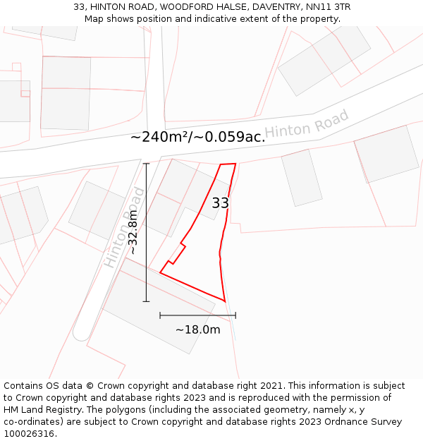 33, HINTON ROAD, WOODFORD HALSE, DAVENTRY, NN11 3TR: Plot and title map