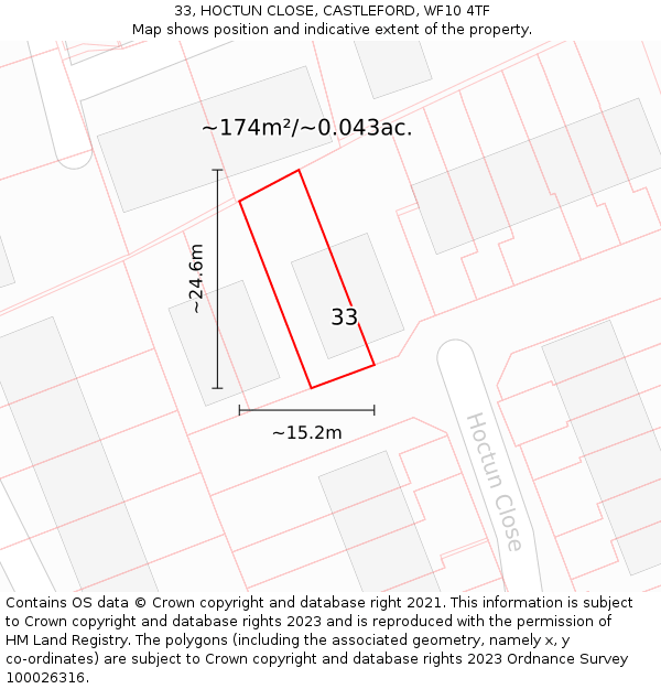 33, HOCTUN CLOSE, CASTLEFORD, WF10 4TF: Plot and title map