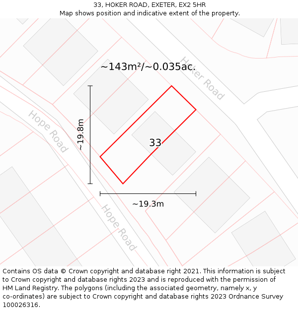 33, HOKER ROAD, EXETER, EX2 5HR: Plot and title map