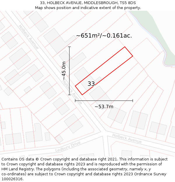 33, HOLBECK AVENUE, MIDDLESBROUGH, TS5 8DS: Plot and title map