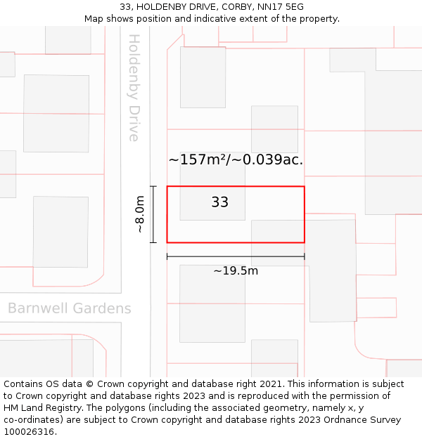 33, HOLDENBY DRIVE, CORBY, NN17 5EG: Plot and title map