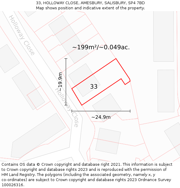 33, HOLLOWAY CLOSE, AMESBURY, SALISBURY, SP4 7BD: Plot and title map
