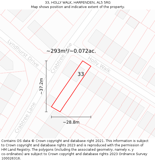 33, HOLLY WALK, HARPENDEN, AL5 5RG: Plot and title map