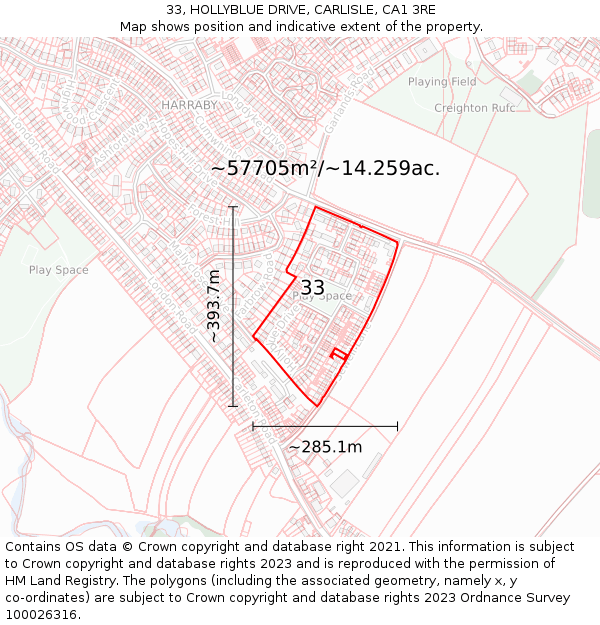 33, HOLLYBLUE DRIVE, CARLISLE, CA1 3RE: Plot and title map