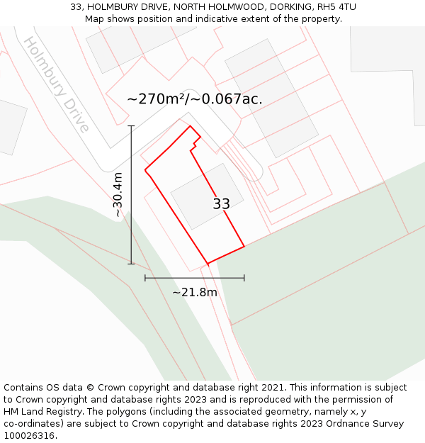 33, HOLMBURY DRIVE, NORTH HOLMWOOD, DORKING, RH5 4TU: Plot and title map