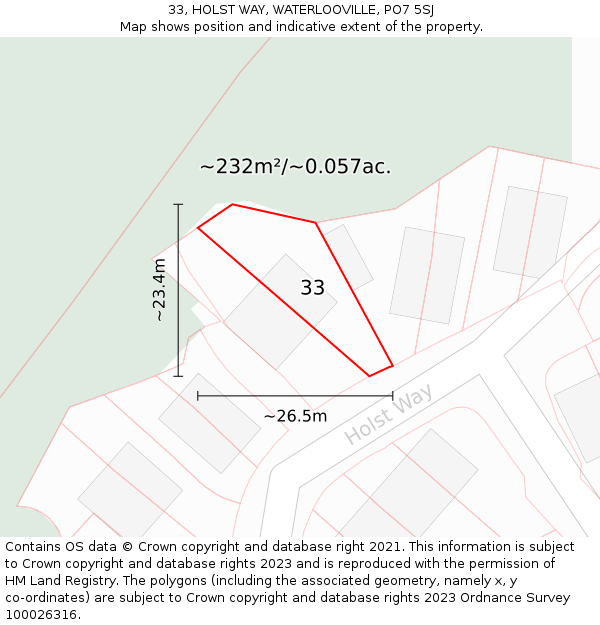 33, HOLST WAY, WATERLOOVILLE, PO7 5SJ: Plot and title map