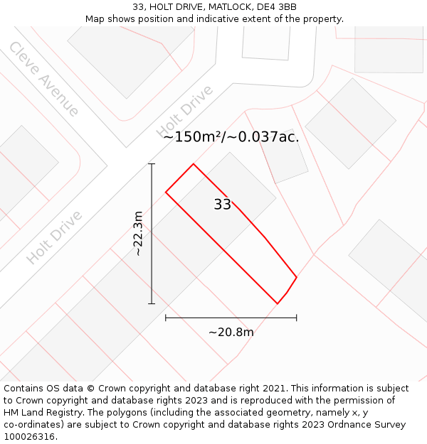 33, HOLT DRIVE, MATLOCK, DE4 3BB: Plot and title map