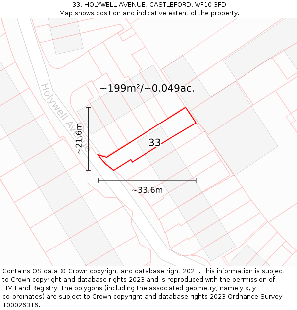 33, HOLYWELL AVENUE, CASTLEFORD, WF10 3FD: Plot and title map